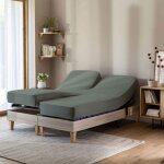 Drap housse vert lichen pour lit articulé jersey extensible 2x80x200 - kaki - terre de nuit Drap housse vert lichen pour lit articulé jersey extensible 2x80x200 - kaki - terre de nuit