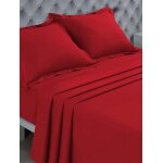 Drap plat - coton - 1 personne - 180x290 cm - rouge - lavable en machine