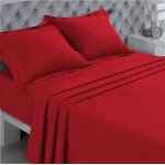 Drap plat - 100% coton - rouge - 180 x 290 cm - 57 fils / cm� - lit 1 place