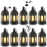 Dre - lot de 10 mini lanterne led exterieur lanterne bougie noir decorative bougeoir pour halloween ramadan ...