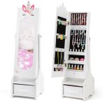 Dreamade armoire  bijoux enfant avec miroir de pleine longueur tiroirs 2 angles dinclinaison crochets ...