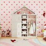 Dreamade armoire  vtements pour enfants portant en forme de maison avec barre 4 tagres ouvertes avec ...