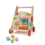 Dreamade chariot de marche bb en bois avec jouets polyvalents bords arrondis roues en bois caoutchoutes ...