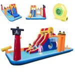 Dreamade ch�teau gonflable 6 en 1 avec gonfleur 850w double toboggan mur descalade grotte canon � eau ...