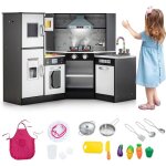 Dreamade cuisine enfants en bois avec 16 accessoires lumi�res et sons bassin amovible tableau noir hotte ...