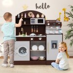 Dreamade cuisine enfants en bois avec horloge cuisinires vier cafetire machine  glaon micro - ondes ...