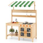 Dreamade cuisine enfants en bois de sapin ext�rieur avec auvent et accessoires �vier amovible 4 plaques ...