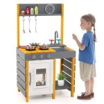 Dreamade cuisine jouet pour enfant en bous avec cuisinire vier robinet accessoires de cuisine pour ...