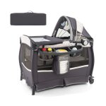 Dreamade lit b�b� parapluie pliable 4 en 1 avec berceau matelas table � langer bo�te � musique auvent ...