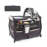 Dreamade lit bb parapluie pliable 4 en 1 avec berceau matelas table  langer bote  musique auvent ...