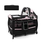 Dreamade lit bb parapluie pliable 4 en 1 avec berceau matelas table  langer bote  musique auvent ...