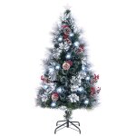 Dreamade sapin de noël 150cm à fibre optique pré - éclairé enneigé 170 feuilles en pvc aiguilles de pin ... Dreamade sapin de noël 150cm à fibre optique pré - éclairé enneigé 170 feuilles en pvc aiguilles de pin ...