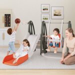 Dreamade toboggan enfant 4 en 1 aire de jeu avec escalier balanoire rglable en hauteur panier de basket ...