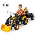 Dreamade tracteur lectrique 4 en 1 pour enfants excavatrice et bulldozer avec remorque pelle et sige ...