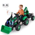 Dreamade tracteur �lectrique 4 en 1 pour enfants excavatrice et bulldozer avec remorque pelle et si�ge ...