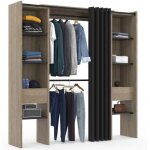 Dressing - hêtre - extensible 120 / 180 cm - 2 barres de penderie - 8 étagères - rideau noir Dressing - hêtre - extensible 120 / 180 cm - 2 barres de penderie - 8 étagères - rideau noir