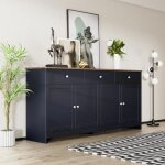 Dressoir buffet quatre portes trois tiroirs salon salle � manger - sweiko - gris - noir
