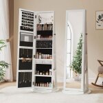 Dripex armoire � bijoux avec miroirverrouillable3 �tag�res grand rangement bijoux pivotant 360�38x38x158cmblan ...