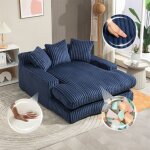 Dripex canap� lit moderne en velours c�tel� avec 3 coussins moelleuxcanap� paresseux fauteuil pouf bleu125�155 ...