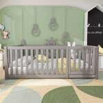 Dripex lit denfant 140x200cmcadre de lit avec barrire de scurit et portegrand espace dactivitgris ...