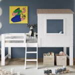 Dripex lit mezzanine 90x200cm en forme de maison avec toit et fentrelit enfants mi - hauteur avec barrire ...