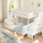 Dripex lit superpos� 90�200 / 140�200cm avec 2 tiroirs et escaliers de rangementlit enfant avec barri�res ...