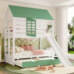 Dripex lit superpos� 90x200 avec toboggan et lit gigogne 90�190 lit enfant avec fen�tres toit et barri�res ...