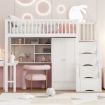 Dripex lit superpos� 90x200cm avec grande armoire �tag�re et table bureaulit polyvalente avec escalier ...