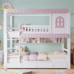 Dripex lit superpos 90x200cm mignons pour enfants avec fentresbarrire et tagre ouvertedeux tiroirspin ...