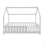 Dubi - lit cabane pour enfant 80 x 160 cm blanc avec sommier barrières et matelas Dubi - lit cabane pour enfant 80 x 160 cm blanc avec sommier barrières et matelas