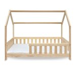 Dubi - lit cabane pour enfant 80 x 160 cm naturel avec sommier barrières de sécurité et matelas Dubi - lit cabane pour enfant 80 x 160 cm naturel avec sommier barrières de sécurité et matelas