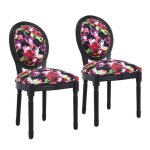 Duo enchant - 2 chaises de salle  manger en bois & toile fleurie - solidit et elgance