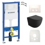 Duofix basic �l�ment de b�ti - support + wc sinto noir sans rebord + plaque de commande delta 25 bouton ...