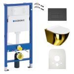 Duofix basic �l�ment de b�ti - support + wc sofi slim or / blanc sans rebord + plaque de commande delta ...