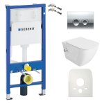 Duofix basic �l�ment de b�ti - support + wc suspendu parana blanc sans rebord + plaque de commande delta ...