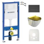 Duofix basic �l�ment de b�ti - support + wc suspendu sofi slim checked gold sans rebord + plaque de commande ...