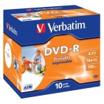 Dvd - r imprimable 16x verbatim - pack de 10 - boitier crystal - 4. 7 go - 120 minutes