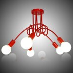 E27 lustre plafonnier industriel - 5 ttes vintage lampe de plafond en mtal rouge pour salon chambre ...