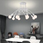 E27 lustre plafonnier industriel - 8 t�tes vintage lampe de plafond en m�tal blanc pour salon chambre ...
