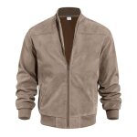 Ecelen blouson homme en daim synthtique ? veste zippe col montant style dcontract automne - kaki