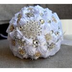 Ecelen bouquet de marie luxe avec rubans satin et perles - roses artificiellesstrass et broches pour ...