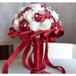 Ecelen bouquet de marie luxe avec rubans satin et perles - roses artificiellesstrass et broches pour ...