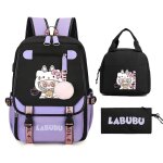 Ecelen - cartable enfant labubu 3 pices ? sac  dos oxford + sac repas + trousse ? lve mignon cole ...