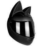 Ecelen - casque moto intgral oreilles de chat - matriau abs - oreilles amovibles - noir mat