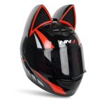 Ecelen - casque moto intgral oreilles de chat - matriau abs - oreilles amovibles - chat noir et rouge ...