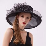 Ecelen chapeau crmonie femme t en voile - large bord lgant avec fleur - anti - uv pliable - mariagejardi ...