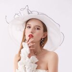 Ecelen chapeau crmonie femme t en voile - large bord lgant avec fleur - anti - uv pliable - mariagejardi ...
