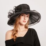 Ecelen chapeau crmonie femme t en voile - large bord lgant avec fleur - anti - uv pliable - mariagejardi ...