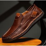 Ecelen chaussures richelieu dcontractes homme ? mocassins  enfiler ? couture  la main ? marron fonc ...