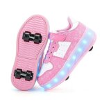 Ecelen chaussures  roulettes pour enfant ? baskets  quatre roues rtractables avec lumires ? blanc ...